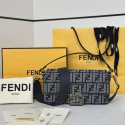 Mirror Quality Replica Fendi Baguette FF Jacquard Fabric Bag with Denim Effect in Blue Clone