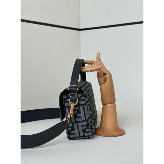 Mirror Quality Replica Fendi Baguette FF Jacquard Fabric Bag with Denim Effect in Blue Clone