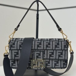 Mirror Quality Replica Fendi Baguette FF Jacquard Fabric Bag with Denim Effect in Blue Clone