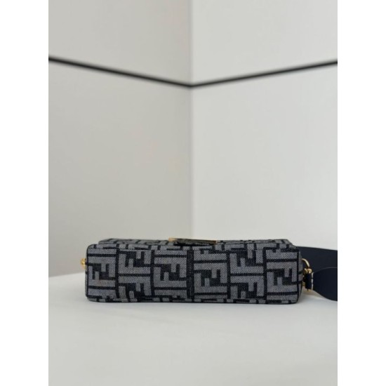 Mirror Quality Replica Fendi Baguette FF Jacquard Fabric Bag with Denim Effect in Blue Clone