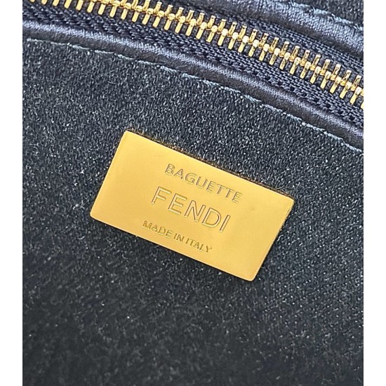 Mirror Quality Replica Fendi Baguette FF Jacquard Fabric Bag with Denim Effect in Blue Clone
