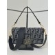 Mirror Quality Replica Fendi Baguette FF Jacquard Fabric Bag with Denim Effect in Blue Clone