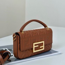 Luxury Replica Fendi Baguette Top Handle Bag with Embossed FF Logo in Brown Knockoff Mirror Quality Replica Fendi Baguette Top Handle Bag with Embossed FF Logo in Brown Clone