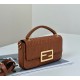 Mirror Quality Replica Fendi Baguette Top Handle Bag with Embossed FF Logo in Brown Clone
