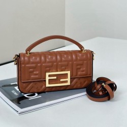 Mirror Quality Replica Fendi Baguette Top Handle Bag with Embossed FF Logo in Brown Clone
