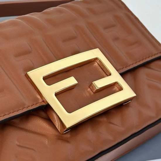 Mirror Quality Replica Fendi Baguette Top Handle Bag with Embossed FF Logo in Brown Clone