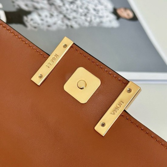 Mirror Quality Replica Fendi Baguette Top Handle Bag with Embossed FF Logo in Brown Clone
