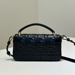 Luxury Replica Fendi Baguette Top Handle Bag with Embossed FF Logo Black Knockoff Mirror Quality Replica Fendi Baguette Top Handle Bag with Embossed FF Logo Black Clone