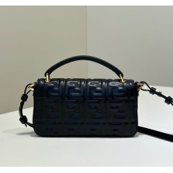 Mirror Quality Replica Fendi Baguette Top Handle Bag with Embossed FF Logo Black Clone