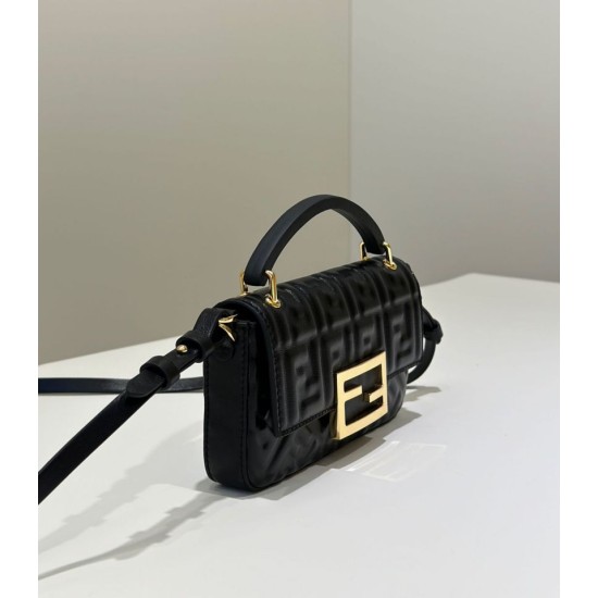 Mirror Quality Replica Fendi Baguette Top Handle Bag with Embossed FF Logo Black Clone