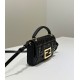 Mirror Quality Replica Fendi Baguette Top Handle Bag with Embossed FF Logo Black Clone