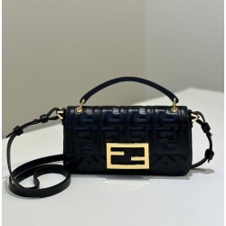 Mirror Quality Replica Fendi Baguette Top Handle Bag with Embossed FF Logo Black Clone