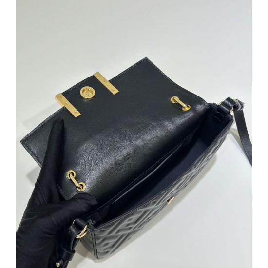 Mirror Quality Replica Fendi Baguette Top Handle Bag with Embossed FF Logo Black Clone