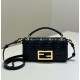 Mirror Quality Replica Fendi Baguette Top Handle Bag with Embossed FF Logo Black Clone