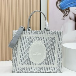 Mirror Quality Replica Dior Book Tote Small/Medium/Large with Oblique Embroidery and Shoulder Strap in Blue/White Clone