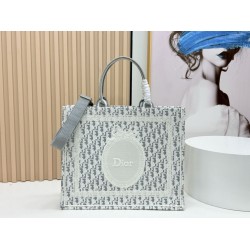 Mirror Quality Replica Dior Book Tote Small/Medium/Large with Oblique Embroidery and Shoulder Strap in Blue/White Clone