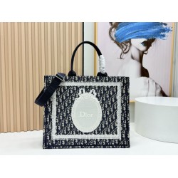 Mirror Quality Replica Dior Book Tote Small/Medium/Large with Oblique Embroidery and Shoulder Strap in Black Clone