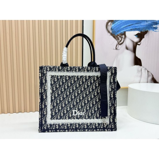 Mirror Quality Replica Dior Book Tote Small/Medium/Large with Oblique Embroidery and Shoulder Strap in Black Clone