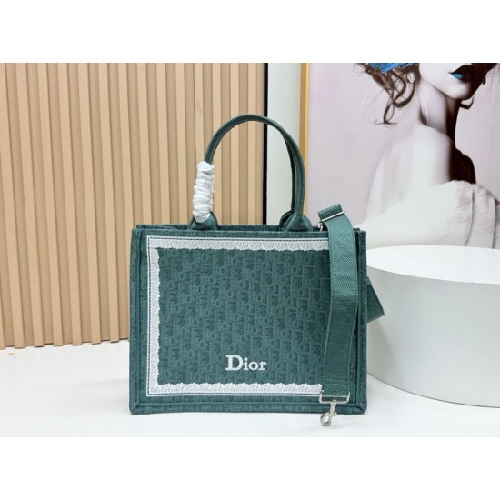 Mirror Quality Replica Dior Book Tote Small/Medium/Large with Oblique Embroidery and Shoulder Strap in Green Clone