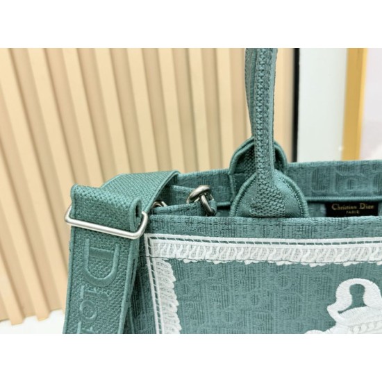 Mirror Quality Replica Dior Book Tote Small/Medium/Large with Oblique Embroidery and Shoulder Strap in Green Clone