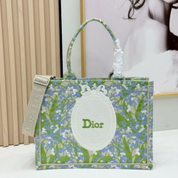 Mirror Quality Replica Dior Book Tote Small/Medium/Large with Lily of the Valley Pattern in Green Clone