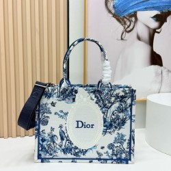 Mirror Quality Replica Dior Book Tote Small/Medium/Large with Toile de Jouy Embroidery in Blue/White Clone