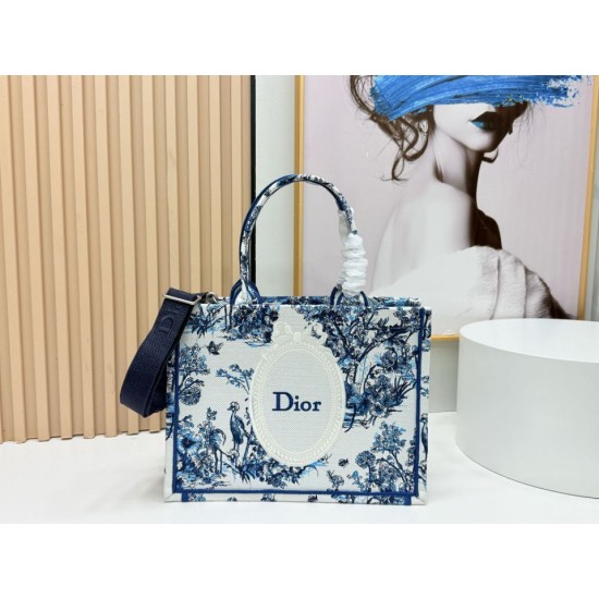 Mirror Quality Replica Dior Book Tote Small/Medium/Large with Toile de Jouy Embroidery in Blue/White Clone