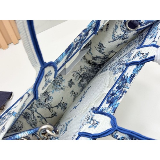 Mirror Quality Replica Dior Book Tote Small/Medium/Large with Toile de Jouy Embroidery in Blue/White Clone