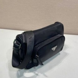 Mirror Quality Replica Prada Men's Nylon/Saffiano Crossbody Bag 2VH192 Black Clone