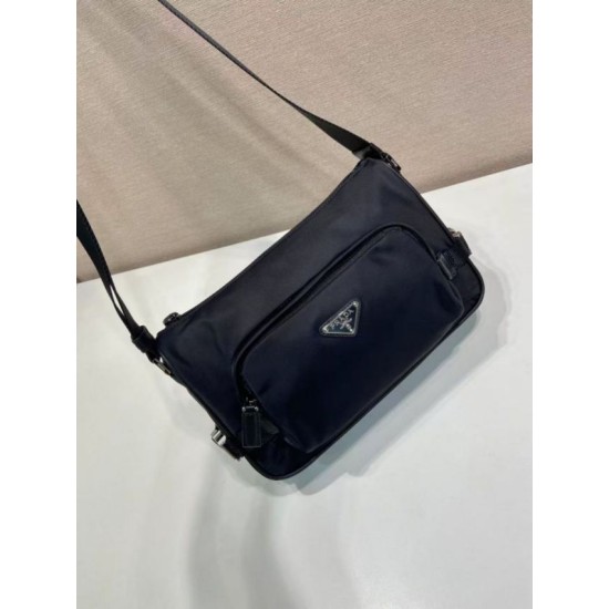 Mirror Quality Replica Prada Men's Nylon/Saffiano Crossbody Bag 2VH192 Black Clone