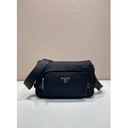 Mirror Quality Replica Prada Men's Nylon/Saffiano Crossbody Bag 2VH192 Black Clone