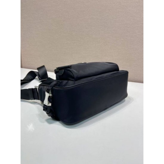 Mirror Quality Replica Prada Men's Nylon/Saffiano Crossbody Bag 2VH192 Black Clone