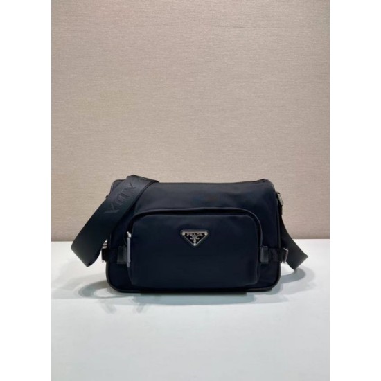 Mirror Quality Replica Prada Men's Nylon/Saffiano Crossbody Bag 2VH192 Black Clone
