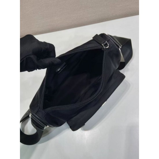 Mirror Quality Replica Prada Men's Nylon/Saffiano Crossbody Bag 2VH192 Black Clone