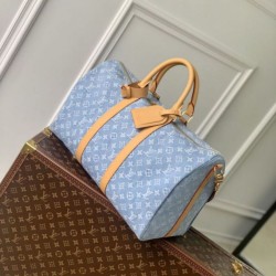 Luxury Replica Louis Vuitton Keepall Bandoulière 45 Bag M25334 Sky Blue Knockoff Mirror Quality Replica Louis Vuitton Keepall Bandoulière 45 Bag M25334 Sky Blue Clone