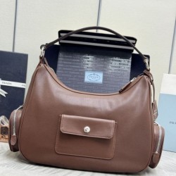 Luxury Replica Prada medium shoulder bag washed 1BC276 brown Knockoff Mirror Quality Replica Prada medium shoulder bag washed 1BC276 brown Clone