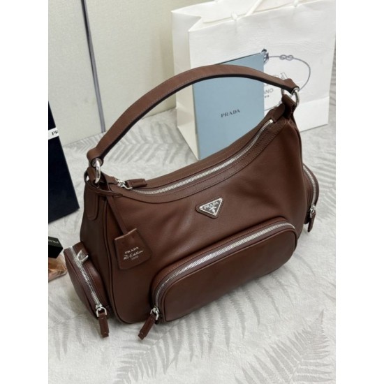 Luxury Replica Prada medium shoulder bag washed 1BC276 brown Knockoff Mirror Quality Replica Prada medium shoulder bag washed 1BC276 brown Clone