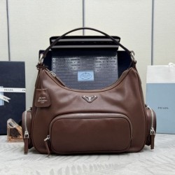 Mirror Quality Replica Prada medium shoulder bag washed 1BC276 brown Clone