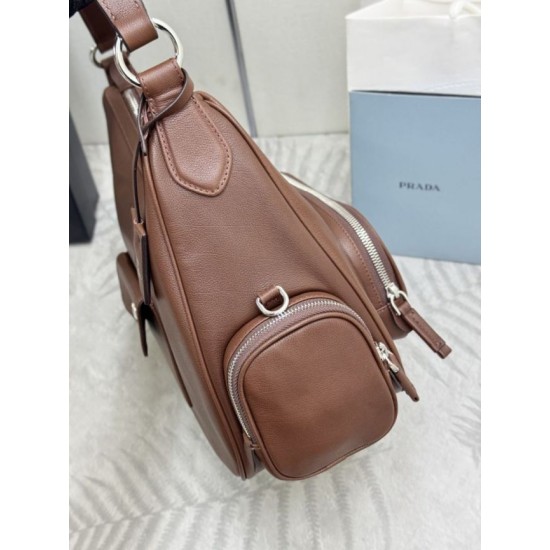 Luxury Replica Prada medium shoulder bag washed 1BC276 brown Knockoff Mirror Quality Replica Prada medium shoulder bag washed 1BC276 brown Clone