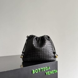 Mirror Quality Replica Bottega Veneta Intrecciato Drawstring Bags in Black Clone