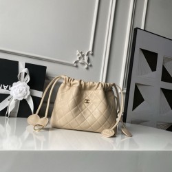Mirror Quality Replica Chanel 25 Quilted Drawstring Bucket Bag AP5317 Apricot Clone