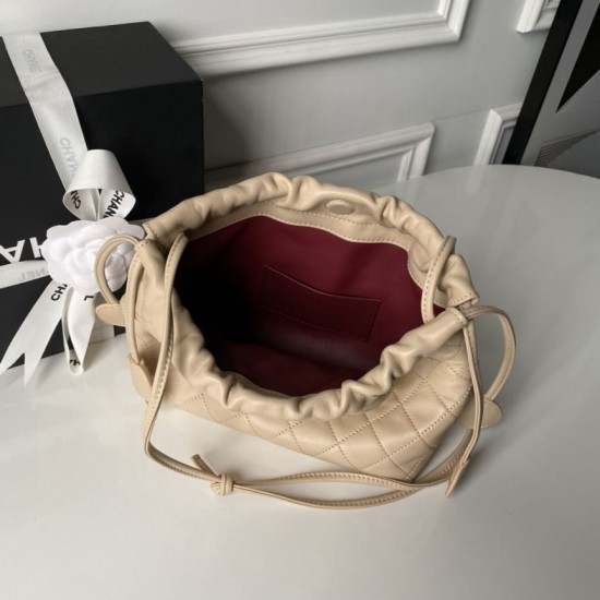 Luxury Replica Chanel 25 Quilted Drawstring Bucket Bag AP5317 Apricot Knockoff Mirror Quality Replica Chanel 25 Quilted Drawstring Bucket Bag AP5317 Apricot Clone
