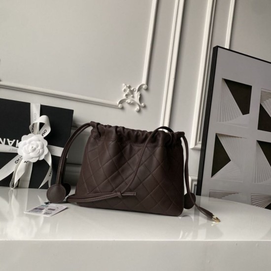 Luxury Replica Chanel 25 Quilted Drawstring Bucket Bag AP5317 Coffee Knockoff Mirror Quality Replica Chanel 25 Quilted Drawstring Bucket Bag AP5317 Coffee Clone