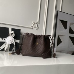 Mirror Quality Replica Chanel 25 Quilted Drawstring Bucket Bag AP5317 Coffee Clone