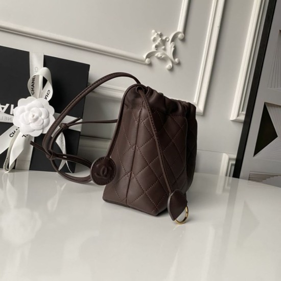 Luxury Replica Chanel 25 Quilted Drawstring Bucket Bag AP5317 Coffee Knockoff Mirror Quality Replica Chanel 25 Quilted Drawstring Bucket Bag AP5317 Coffee Clone