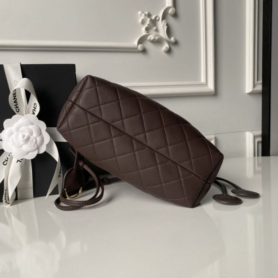 Luxury Replica Chanel 25 Quilted Drawstring Bucket Bag AP5317 Coffee Knockoff Mirror Quality Replica Chanel 25 Quilted Drawstring Bucket Bag AP5317 Coffee Clone