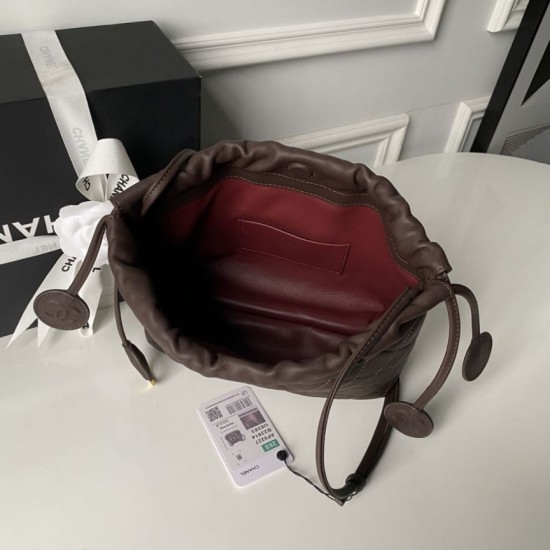 Luxury Replica Chanel 25 Quilted Drawstring Bucket Bag AP5317 Coffee Knockoff Mirror Quality Replica Chanel 25 Quilted Drawstring Bucket Bag AP5317 Coffee Clone