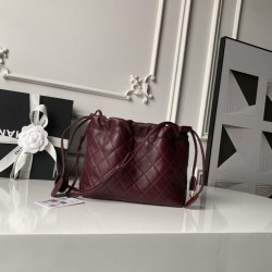 Mirror Quality Replica Chanel 25 Quilted Drawstring Bucket Bag AP5317 Burgundy Clone