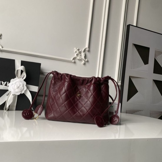 Luxury Replica Chanel 25 Quilted Drawstring Bucket Bag AP5317 Burgundy Knockoff Mirror Quality Replica Chanel 25 Quilted Drawstring Bucket Bag AP5317 Burgundy Clone