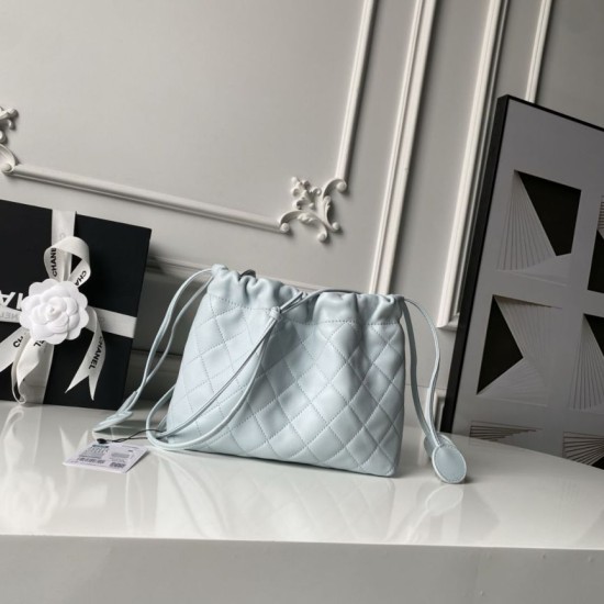 Luxury Replica Chanel 25 Quilted Drawstring Bucket Bag AP5317 Blue Knockoff Mirror Quality Replica Chanel 25 Quilted Drawstring Bucket Bag AP5317 Blue Clone